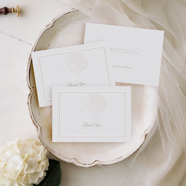 Hydrangea Ivory Forme Elegant Ett par anmärkningar Tack Kort (hydrangeas wedding thank you card formal traditional elegant modern classic double frame ivory gold)