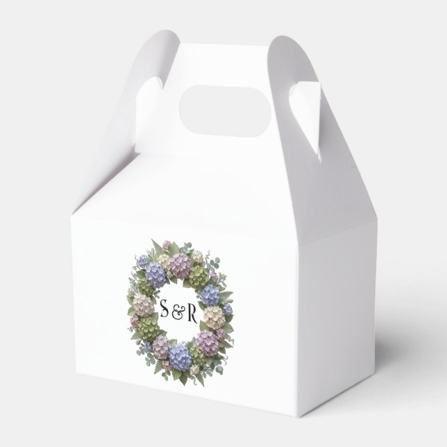 Hydrangea Krans Monogram Bröllopsgåva Box Presentaskar (Framsidan Sidan)