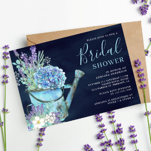 Hydrangea Lavender Blommigt Navy Blue Möhippa Inbjudningar