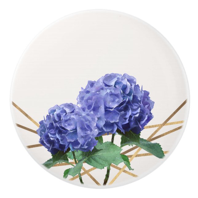 Hydrangea Lila Blue & Guld Elegant Blommigt Knopp (Framsidan)