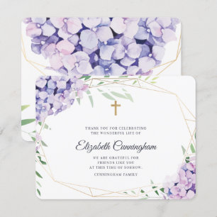 Hydrangea Lilac Blommigt Geometric Memorial Tack Kort