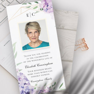 Hydrangea Lilac Blommigt Geometric Memorial Tack Kort