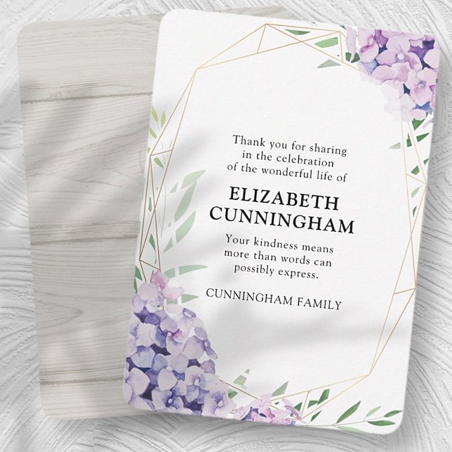 Hydrangea Lilac Blommigt Geometric Memorial Tack Kort (Skapare uppladdad)