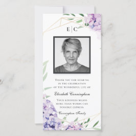 Hydrangea Lilac Blommigt Geometric Memorial Tack Kort