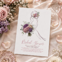 Hydrangea Linje Konst Bröllopsdusch Inbjudan