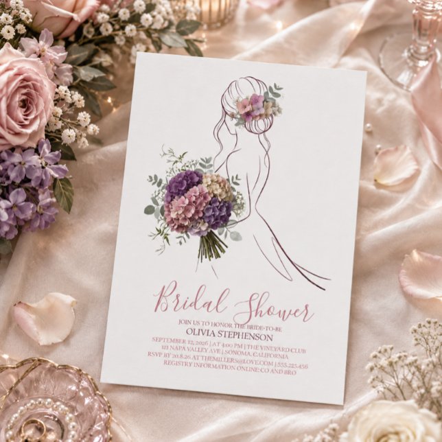 Hydrangea Linje Konst Bröllopsdusch Inbjudan (Skapare uppladdad)