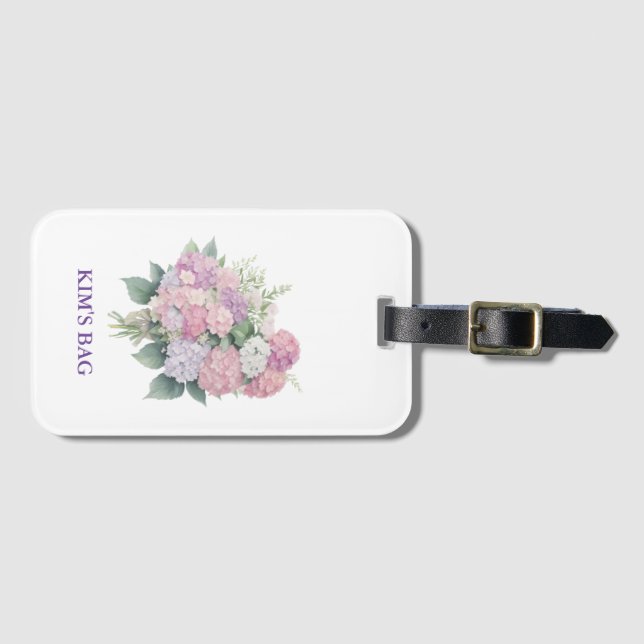 Hydrangea Luggage Tag, personalized Bagagebricka (Framsida horisontal)