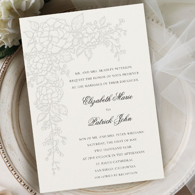 Hydrangea Lysande Ecru Formell Klassisk Bröllop Inbjudningar (hydrangea wedding invitation formal traditional modern classic art sketch parents host ecru)