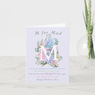 Hydrangea M för mor Mors dag Card humor Kort