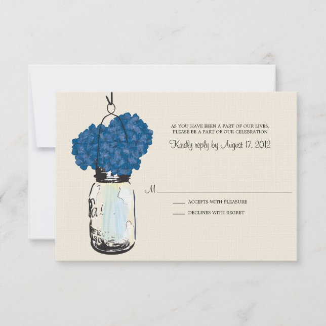 Hydrangea & Mason Jar Bröllop RSVP OSA Kort (Framsida)