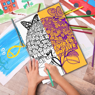 Hydrangea med Butterfly Coloring Page Printable Poster