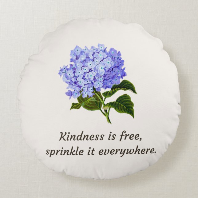 Hydrangea med runda fyllning med citat rund kudde (Framsidan)