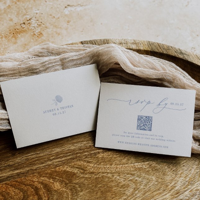 HYDRANGEA Minimalist Wedding QR Code RSVP Card OSA Kort (Skapare uppladdad)