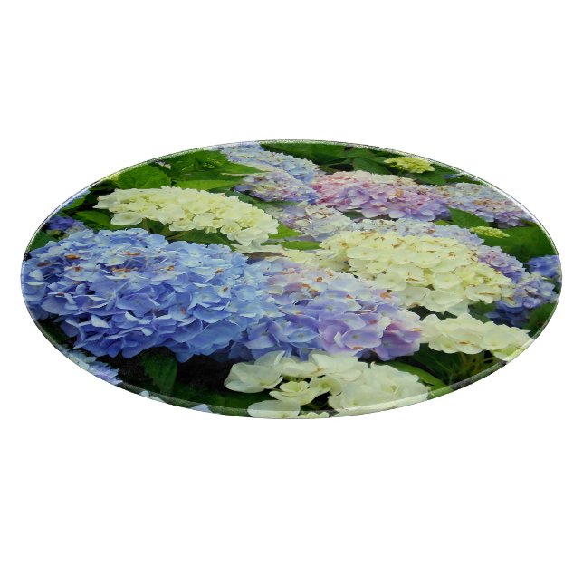 Hydrangea Mix-12in ROUND GLASS CUTTING BOARD (Hörn)