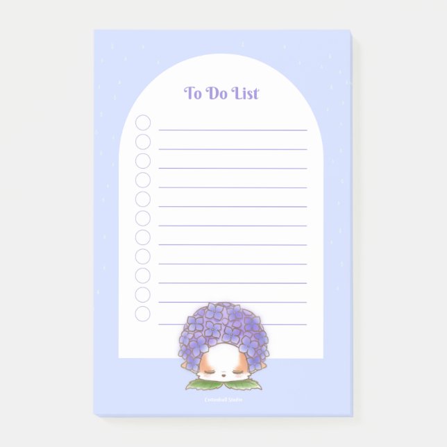 Hydrangea Mochi Rainy Days Lila Blue Flower Post-it Block (Framsida)