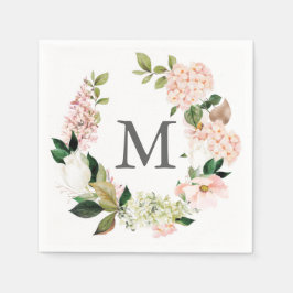 Hydrangea Monogram Bröllop Cocktail Napkin Pappersservett