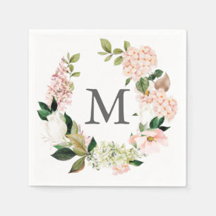Hydrangea Monogram Bröllop Cocktail Napkin Pappersservett