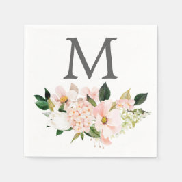 Hydrangea Monogram Bröllop Cocktail Napkin Pappersservett