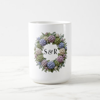 Hydrangea Monogram Bröllop Kaffemugg