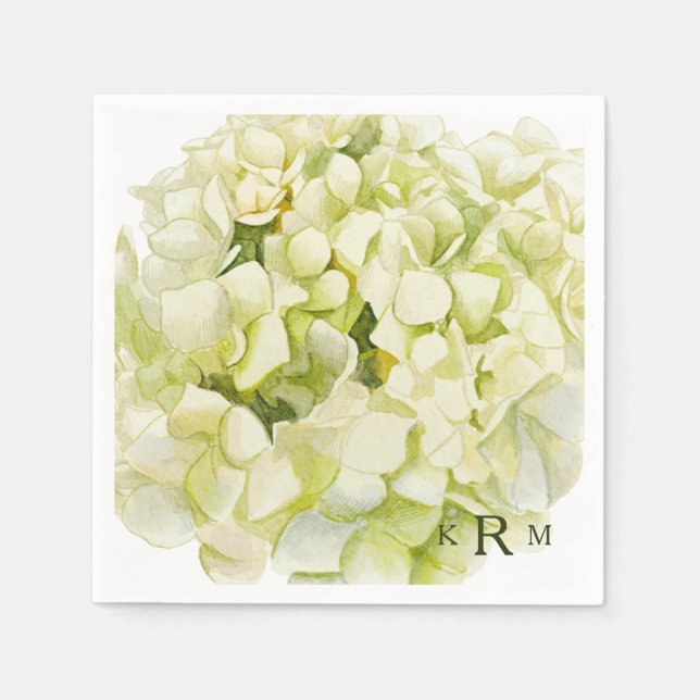 Hydrangea Monogram Cocktail Napkins Pappersservett (Framsidan)