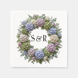 Hydrangea Monogram Krans Bröllop Pappersservett