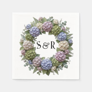 Hydrangea Monogram Krans Bröllop Pappersservett