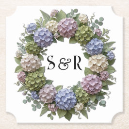 Hydrangea Monogram Krans Bröllop Underlägg Papper