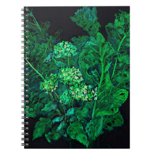 Hydrangea och Horseradish Blommigt Art Black & Grö Anteckningsbok
