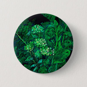 Hydrangea och Horseradish Blommigt Art Black & Grö Knapp