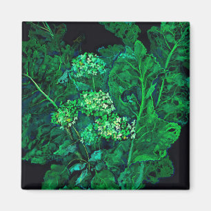 Hydrangea och Horseradish Blommigt Art Black & Grö Magnet