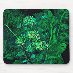 Hydrangea och Horseradish Blommigt Art Black & Grö Musmatta