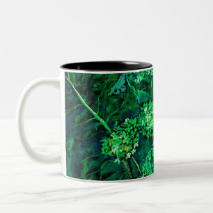 Hydrangea och Horseradish Blommigt Art Black & Grö Två-Tonad Mugg