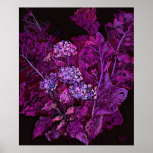 Hydrangea och Horseradish Blommigt Art Black Lila Poster