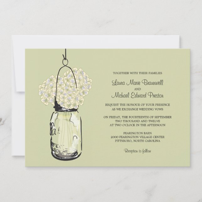 Hydrangea och Mason Burk bröllopsinbjudningar Inbjudningar (Framsida)