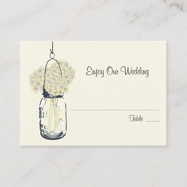 Hydrangea och Mason Burk Placeringskort (Framsida)