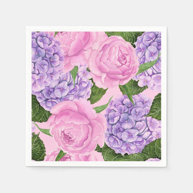 Hydrangea och peony mönster pappersservett (Framsidan)