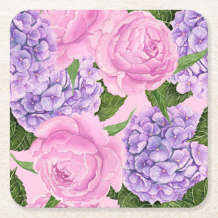 Hydrangea och peony mönster underlägg papper kvadrat