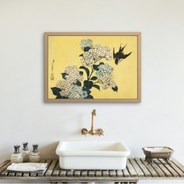 Hydrangea och Svälj japansk Vintage Poster (Skapare uppladdad)