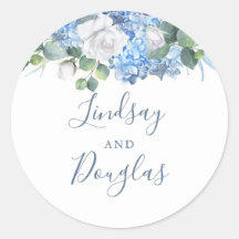 Hydrangea och White Flowers Dusty Blue Watercolor