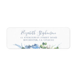Hydrangea och White Flowers Greenery Dusty Blue Returadress Etikett