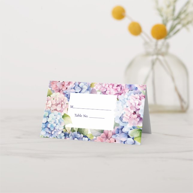 Hydrangea Place Card Guest Bord nr Svarskort Placeringskort (Framsida)