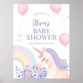 Hydrangea Rainbow Unicorn Baby Shower Välkommen Poster