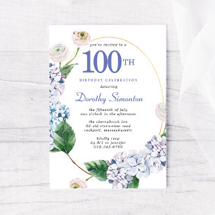 Hydrangea Ro 100:e Födelsedagsfesten Inbjudningar