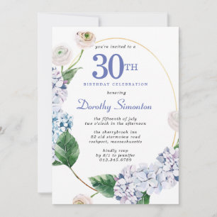 Hydrangea Ro 30års födelsedag Party Inbjudningar