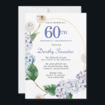 Hydrangea Ro 60:e Födelsedagsfesten Inbjudningar<br><div class="desc">Blå vattenblommor och  ro-blommigtar dekorerar en guld oval ram. En öppen och vettig modern botanik.</div>