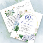 Hydrangea Ro 60:e sommarinbjudan Vykort<br><div class="desc">Blå vattenblommor och  ro-blommigtar dekorerar en guld oval ram. En öppen och vettig modern botanik.</div>