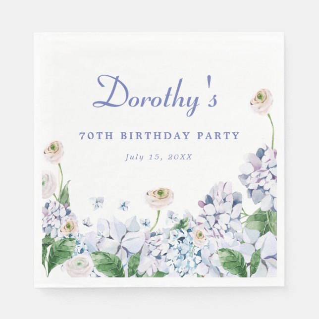 Hydrangea Ro 70:e Personligen på födelsedagen Pappersservett (Framsidan)