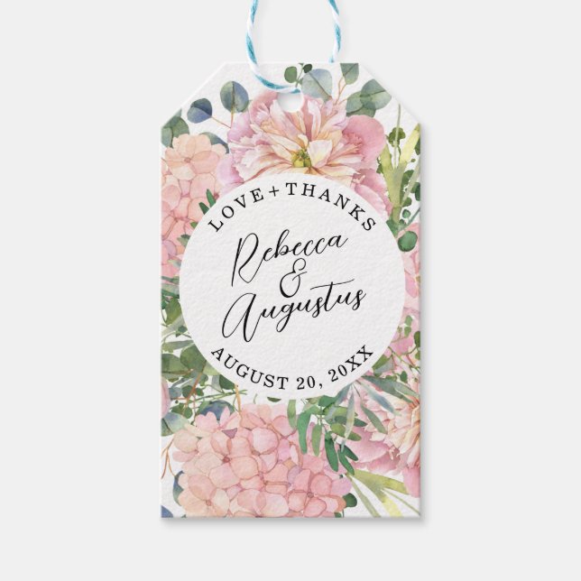 Hydrangea Ro Rosa Watercolor Blommigt Presentetikett (Framsidan)