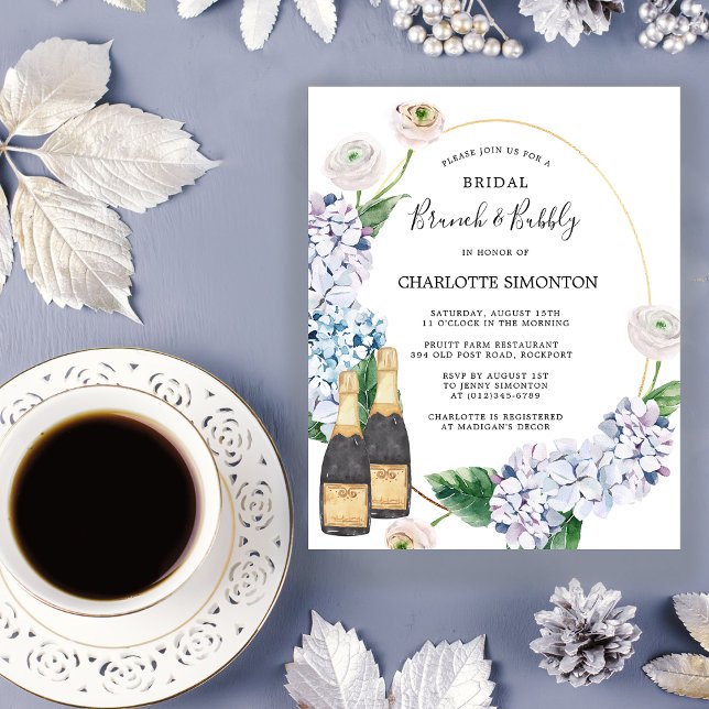 Hydrangea Ros Brunch Bubbly Inbjudan (Skapare uppladdad)