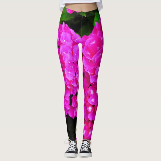 Hydrangea Rosa Blommigt Flowers Chic Elegant Leggings (Framsida)